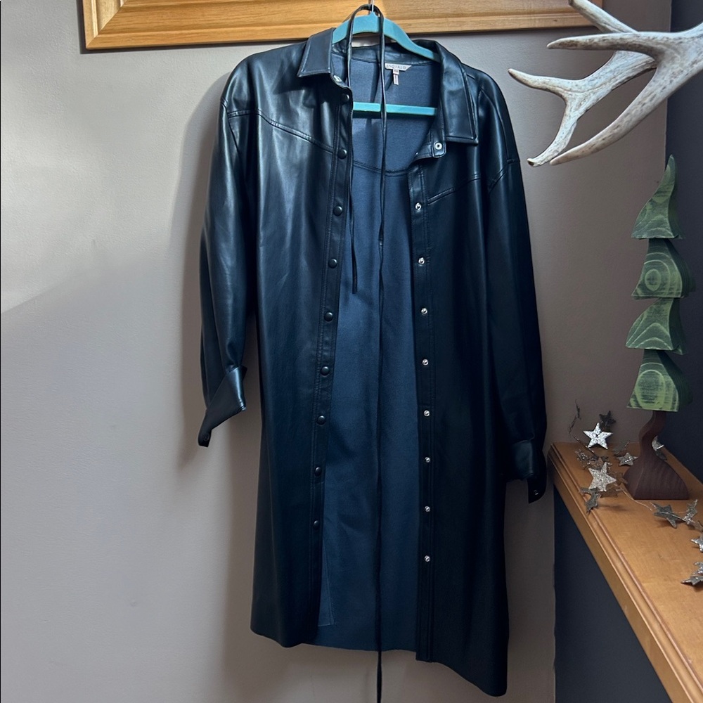 Esqualo Faux Leather Long Jacket - Black - Picture 2 of 3